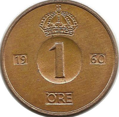 Монета 1 эре.1960 год, Швеция. (TS).