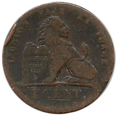 Монета 1 сантим.  1870 год, Бельгия.  (Des Belges)