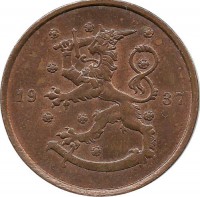 Монета 10 пенни.1937 год, Финляндия.