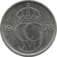 Монета 25 эре. 1978 год, Швеция. (U).