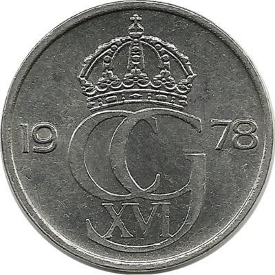 Монета 25 эре. 1978 год, Швеция. (U).