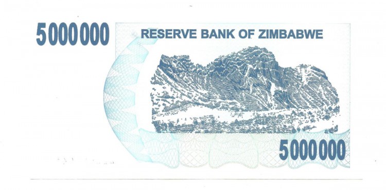 Зимбабве. Банкнота 5 000 000 долларов. 2008 год. UNC.  