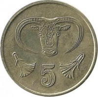 Бык. Монета 5 центов. 1992 год, Кипр.