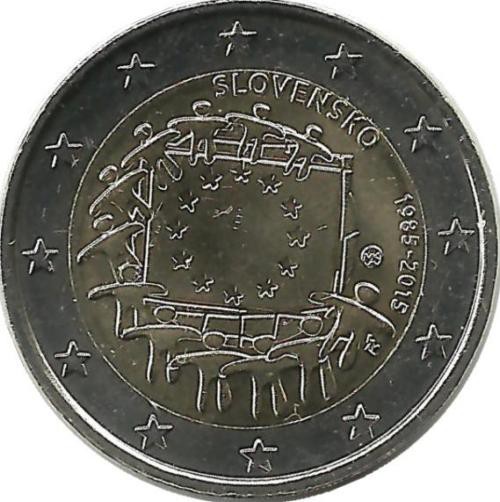 30 лет Флагу Европы. Монета 2 евро. 2015 год, Словакия. UNC.