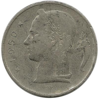 Монета 1 франк.  1950 год, Бельгия.  (Belgie)