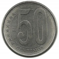 Монета 50 сентимо. 2007 год, Венесуэла. UNC.