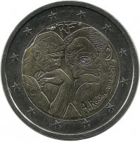 100 лет со дня смерти Огюста Родена.. Монета 2 евро. 2017 год, Франция. UNC.