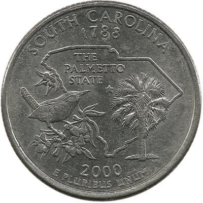 Южная Каролина (South Carolina). Монета 25 центов (квотер), 2000 г. D.  CША. 
