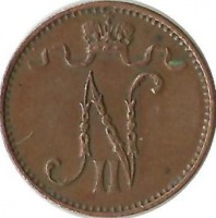 Монета 1 пенни. 1915 год, Финляндия в составе Российской Империи.