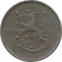 Монета 1 марка. 1944 год, Финляндия.