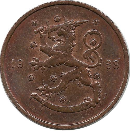 Монета 10 пенни.1938 год, Финляндия.