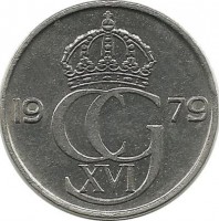 Монета 25 эре. 1979 год, Швеция. (U).