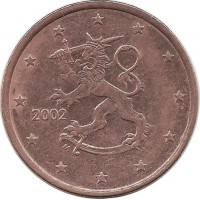 Монета 5 центов 2002 год, Финляндия.