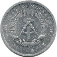 Монета 1 пфенниг.  1984 год, ГДР.  