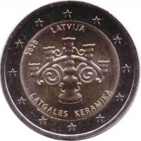 Латгальская керамика. Монета 2 евро. 2020 год, Латвия. UNC.  