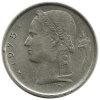 Монета 1 франк.  1975 год, Бельгия.  (Belgie)