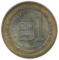 Монета 1 боливар. 2007 год, Венесуэла. UNC.