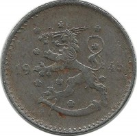 Монета 1 марка. 1945 год, Финляндия.