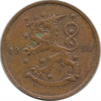Монета 10 пенни.1939 год, Финляндия.