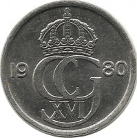 Монета 25 эре. 1980 год, Швеция. (U).