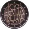 100 лет признанию государственной независимости Латвии. Монета 2 евро. 2021 год, Латвия. UNC.  