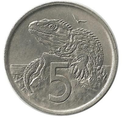 Гаттерия.  Монета 5 центов. 1967 год, Новая Зеландия.
