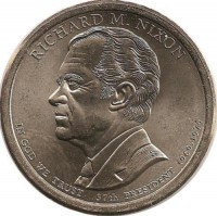 Ричард Никсон (1969–1974), 37-й президент США. Монетный двор (D). 1 доллар, 2016 год, США. UNC.