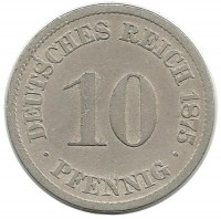 Монета 10 пфеннигов.  1875 год (А) ,  Германская империя.