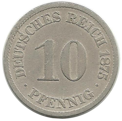 Монета 10 пфеннигов.  1875 год (А) ,  Германская империя.
