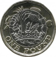 Монета 1 фунт. 2016 год, Великобритания. (Новый тип - биметалл) UNC.