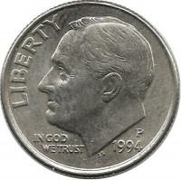 Франклин Д. Рузвельт. Монета 10 центов 1994г. (P.), CША. 