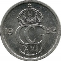 Монета 25 эре. 1982 год, Швеция. (U).