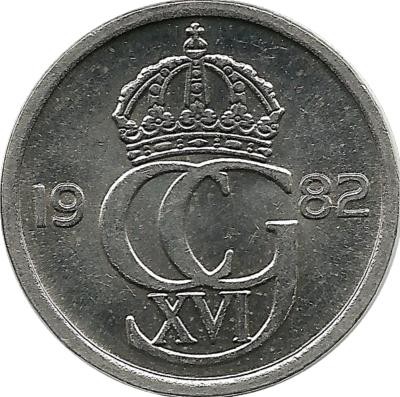 Монета 25 эре. 1982 год, Швеция. (U).