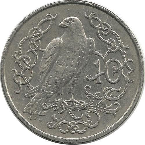 Сокол. Монета 10 пенсов. 1983 год, Остров Мэн. Отметка "АD"