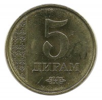 Монета 5 дирамов 2011 год, Таджикистан. UNC.