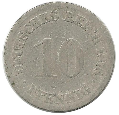 Монета 10 пфеннигов.  1876 год (F) ,  Германская империя.