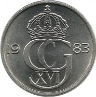 Монета 25 эре. 1983 год, Швеция. (U).