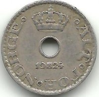Монета 10 эре.  1924 год, Норвегия.  