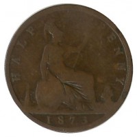 Монета 1/2 пенни. 1873 год, Великобритания.
