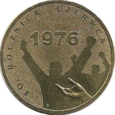30-ая годовщина июня 1976.  Монета 2 злотых, 2006 год, Польша.