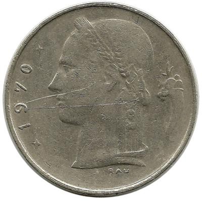 Монета 1 франк.  1970 год, Бельгия.  (Belgie)