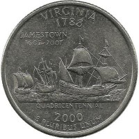 Вирджиния (Virginia). Монета 25 центов (квотер), 2000 г. D.  CША. 