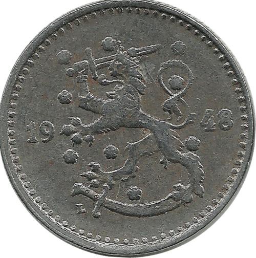 Монета 1 марка. 1948 год, Финляндия.