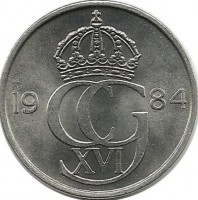 Монета 25 эре. 1984 год, Швеция. (U).