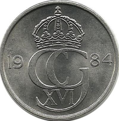 Монета 25 эре. 1984 год, Швеция. (U).