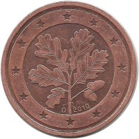 Монета 2 цента. 2010 год (D), Германия.  