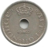 Монета 10 эре. 1925 год, Норвегия.  
