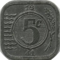 Монета 5 центов 1941г. Нидерланды