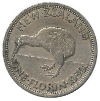 Киви (птица). Монета 1 флорин. 1950 год, Новая Зеландия.