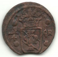 Монета 1/4 эре 1634 год, Швеция.